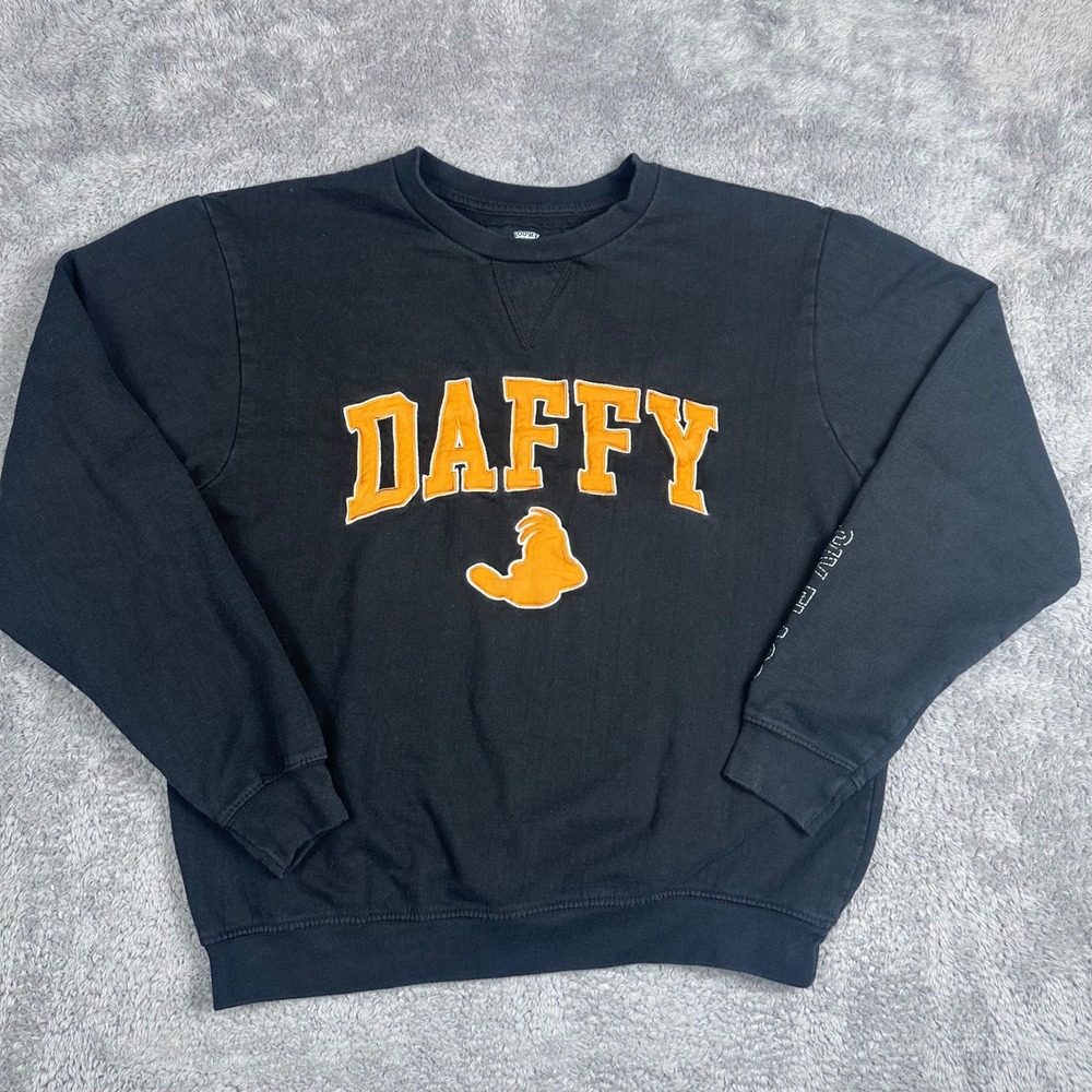 Looney Tunes Daffy Duck Sweatshirt Mens Medium Black Six Flags Graphic Crewneck